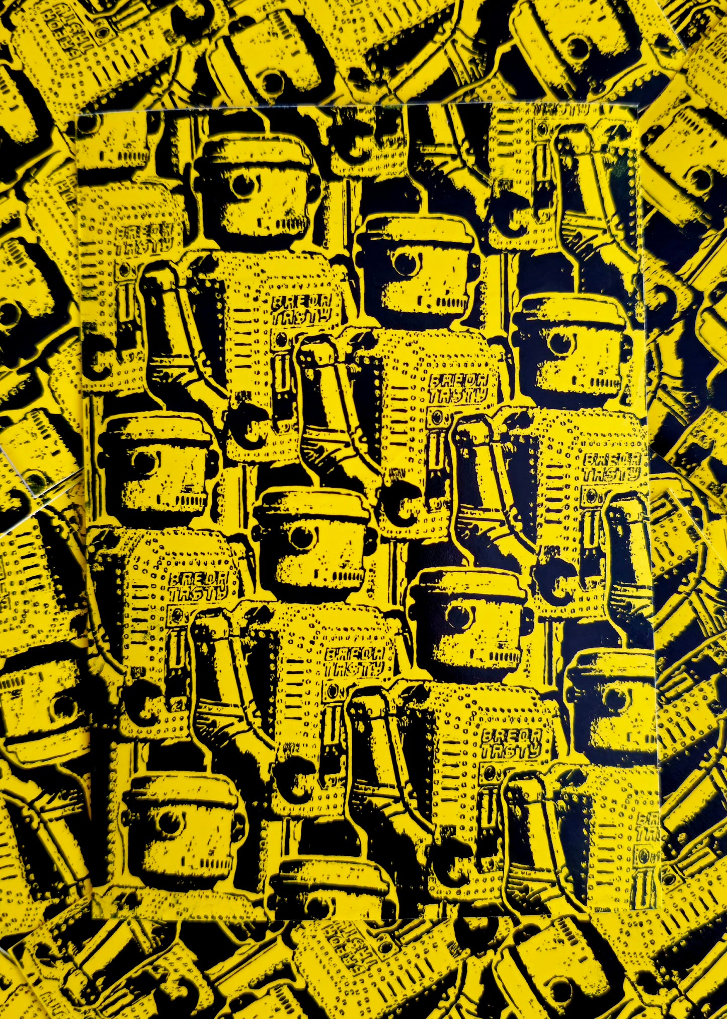 Sticker Yellow Army of Robots - Handgedrukt