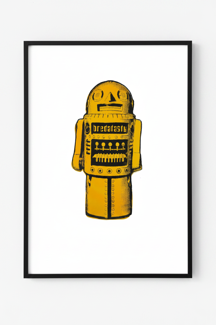 Gele robot – zwarte lijst