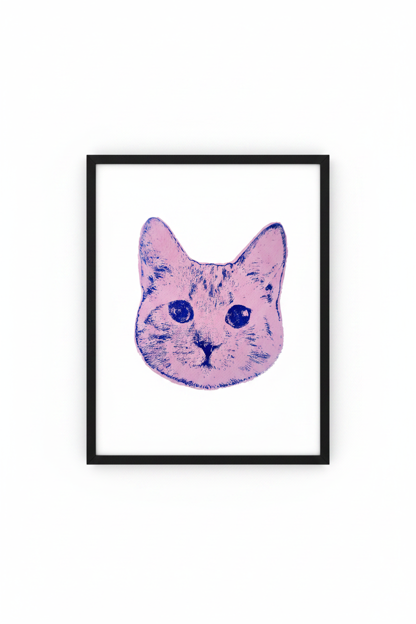 Roze kat – zwarte lijst